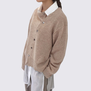 Button-Front Ribbed Cardigan for Women