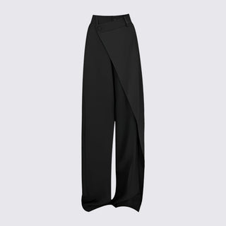 Black wide-leg pants on a light gray background