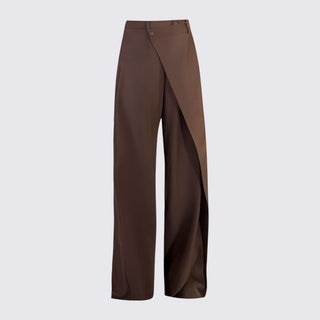 Brown pants with a unique design on a light gray background
