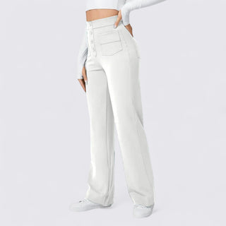 White wide-leg pants on a plain background