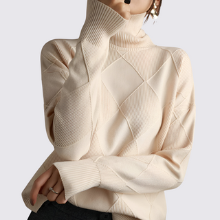 Roll-Neck Ribbed Sweater for Women