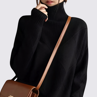 Roll-Neck Ribbed Sweater for Women