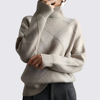 Roll-Neck Ribbed Sweater for Women