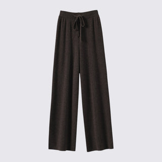 Brown wide-leg pants on a light gray background
