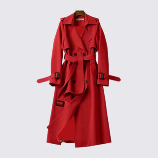 Red trench coat on a white background