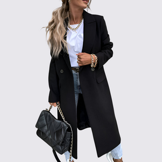 Knee-Length Notch-Lapel Coat for Women